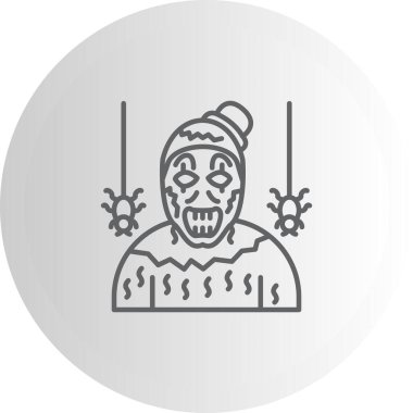 Korkunç palyaço şapkası ve yırtık pırtık kostüm giymiş, ağlardan sarkan iki örümceğin çizgisi..