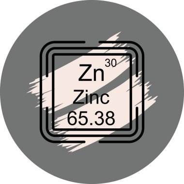 Çinko sembolü, periyodik tablonun kimyasal elementi, vektör simgesi