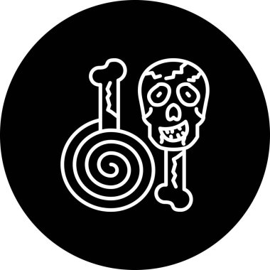 Siyah arka planda kafatası ve spiral şeker