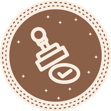 Basit simge, onay ve başarılı doğrulama için işaretli dairesel mühür üzerine eğilmiş kauçuk damga içerir.