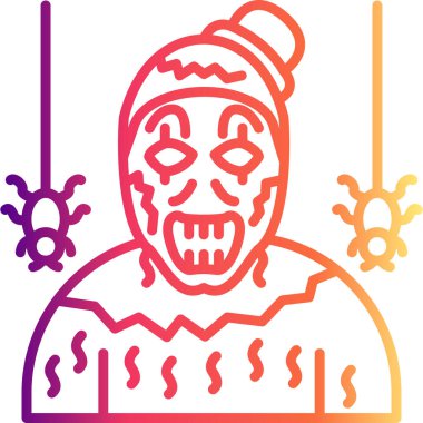 Korkunç palyaço şapkası ve yırtık pırtık kostüm giymiş, ağlardan sarkan iki örümceğin çizgisi..