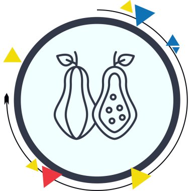 İki papaya, bir tanesinin sırtları ve bir yarısı iç tohum ve yaprakları gösteriyor, ekran için bir arada oturuyorlar..