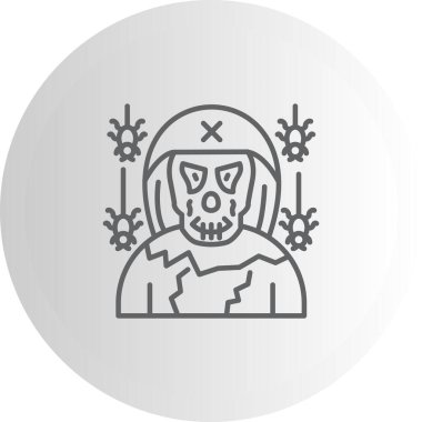 Kafatası maskeli figür örümcek simgeleriyle çevrili