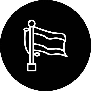 Dairesel bir arkaplan üzerinde bayraklı bir bayrak direği simgesi ve desenli fırça darbesi ve gölge etkisi.