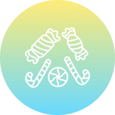 Gri Çember içinde Çeşit Şekerler ve Çizgili Şeker Çubukları.