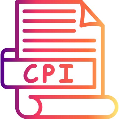 Katı bir çemberin içinde gölgesi olan metin satırları içeren bir kağıt kaydırma içeren CPI belge simgesi.