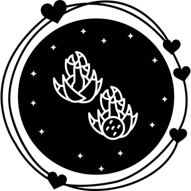 Kalplerle çevrili iki soyut çiçek.