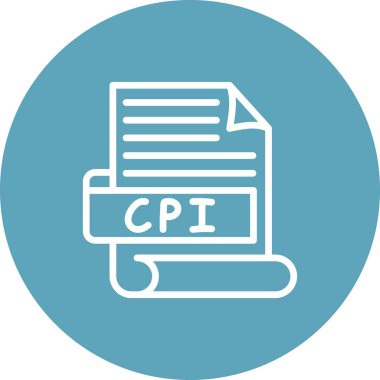 Katı bir çemberin içinde gölgesi olan metin satırları içeren bir kağıt kaydırma içeren CPI belge simgesi.