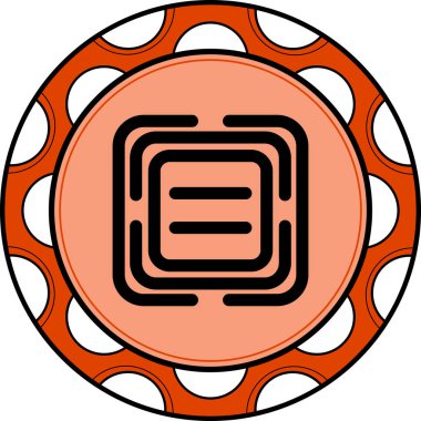 İki yatay dikdörtgen çubuk dairesel çerçeve içinde dikey olarak istiflenmiştir, eşitliği ve matematiksel dengeyi sembolize eder.