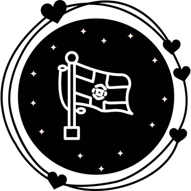 Dominik Cumhuriyeti bayrağını bayrak direğinde dairesel bir arkaplanda sallıyor.