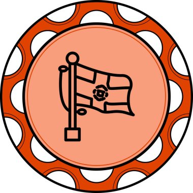 Dominik Cumhuriyeti bayrağını bayrak direğinde dairesel bir arkaplanda sallıyor.