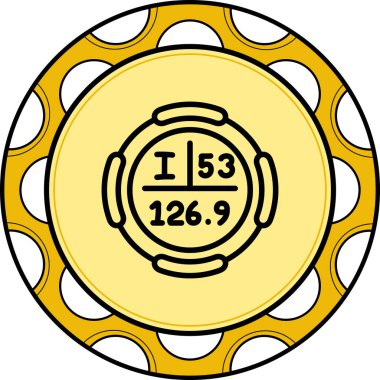 İyot sembolü, periyodik tablonun kimyasal elementi, vektör simgesi