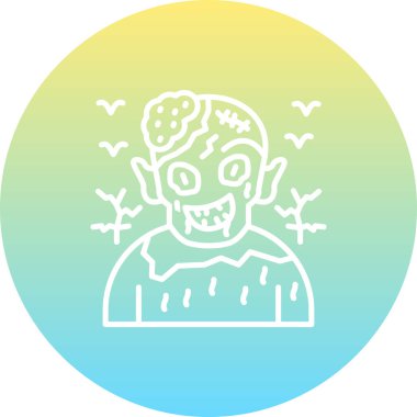 Alnında dikişler ve yakınlarda uçan yarasalarla gülümseyen bir zombiyi çiziyorum..