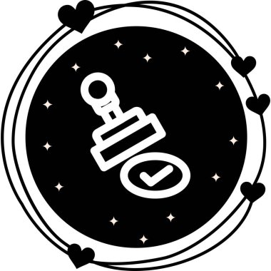 Basit simge, onay ve başarılı doğrulama için işaretli dairesel mühür üzerine eğilmiş kauçuk damga içerir.