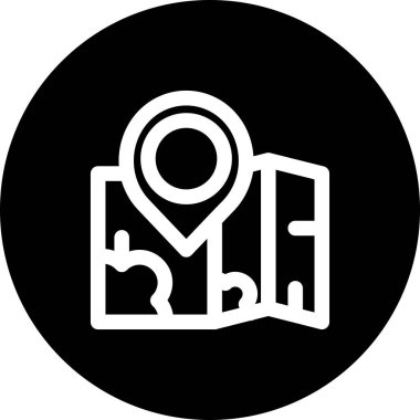 Belirli bir bölümün üzerine yerleştirilmiş büyük bir lokasyon pin işaretleyicisi içeren katlanmış kağıt haritası. Uygulama için uygun simge.