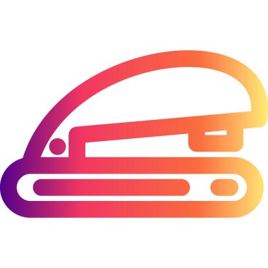 Minimalist çizgi simgesi, ofis malzemelerini ve belge yönetimini temsil eden açık gri arkaplan üzerinde beyaz dairesel düğme içinde tek bir zımba içerir.