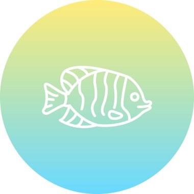 Beyaz arka planda izole edilmiş oval şekilli düz bir tropikal balığın çizgi tabanlı simgesi