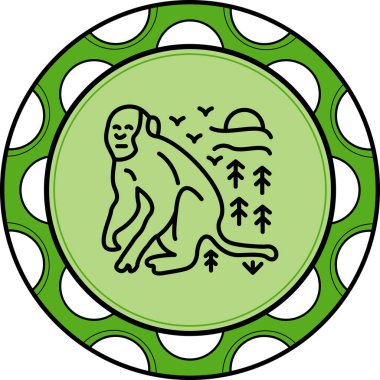 Çizgi Maymun Çizgisi Simgesi, Beyaz Arkaplanda Yaratıcı İllüstrasyon