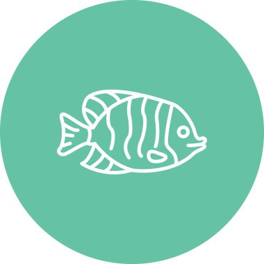 Beyaz arka planda izole edilmiş oval şekilli düz bir tropikal balığın çizgi tabanlı simgesi