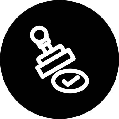 Basit simge, onay ve başarılı doğrulama için işaretli dairesel mühür üzerine eğilmiş kauçuk damga içerir.