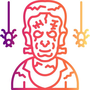 Korkunç palyaço şapkası ve yırtık pırtık kostüm giymiş, ağlardan sarkan iki örümceğin çizgisi..