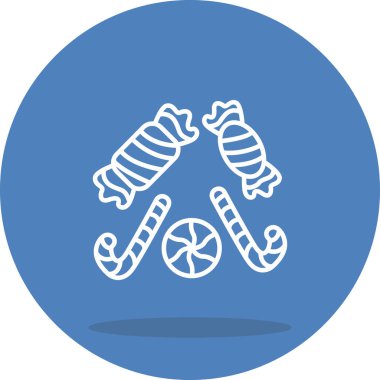 Gri Çember içinde Çeşit Şekerler ve Çizgili Şeker Çubukları.