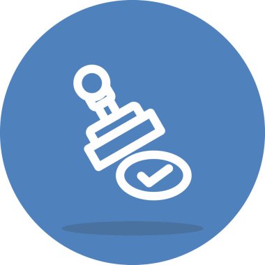 Basit simge, onay ve başarılı doğrulama için işaretli dairesel mühür üzerine eğilmiş kauçuk damga içerir.