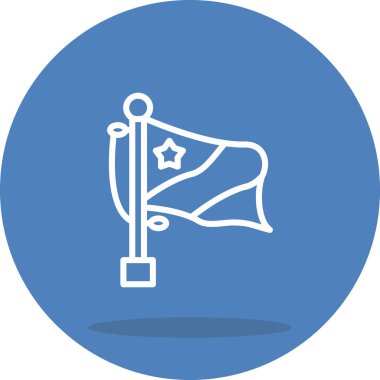 Köşesinde tek bir yıldız olan bayrak direğinde bir bayrak ve merkezde çapraz bir çizgi nötr bir arkaplanda dairesel bir çerçeve içinde sergilenir..