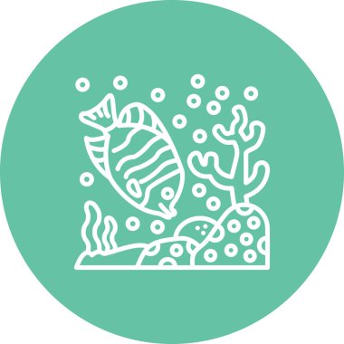 Beyaz arka planda izole edilmiş oval şekilli düz bir tropikal balığın çizgi tabanlı simgesi