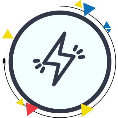 Enerji kıvılcımlı gri yıldırım simgesi içinde oturur