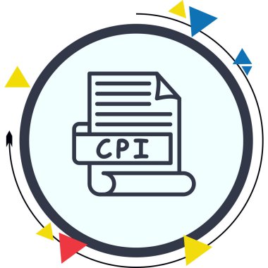 Katı bir çemberin içinde gölgesi olan metin satırları içeren bir kağıt kaydırma içeren CPI belge simgesi.