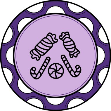 Gri Çember içinde Çeşit Şekerler ve Çizgili Şeker Çubukları.