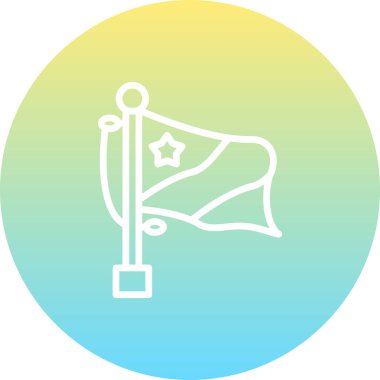 Köşesinde tek bir yıldız olan bayrak direğinde bir bayrak ve merkezde çapraz bir çizgi nötr bir arkaplanda dairesel bir çerçeve içinde sergilenir..