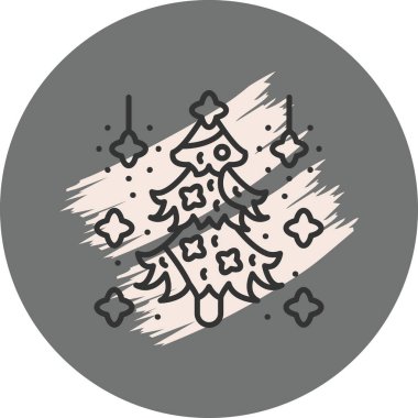 Yıldız süsleri ve parlak ışıklarla süslenmiş Noel ağacı. Uygulama için uygun simge.