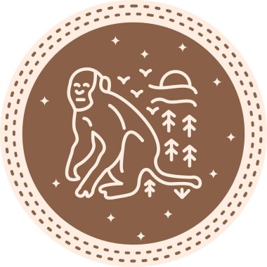 Çizgi Maymun Çizgisi Simgesi, Beyaz Arkaplanda Yaratıcı İllüstrasyon