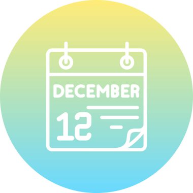 12 Aralık takvim simgesi, basit biçim vektör illüstrasyonu           