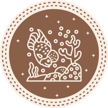 Minimalist çizimde bir Flowerhorn Cichlid Balığı bir çember içinde yüzer ve kabarcıklar oluşturur, uygulama arayüzleri için idealdir..