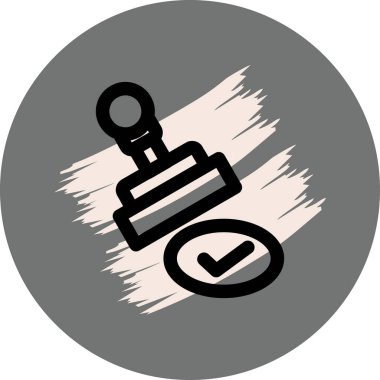 Basit simge, onay ve başarılı doğrulama için işaretli dairesel mühür üzerine eğilmiş kauçuk damga içerir.