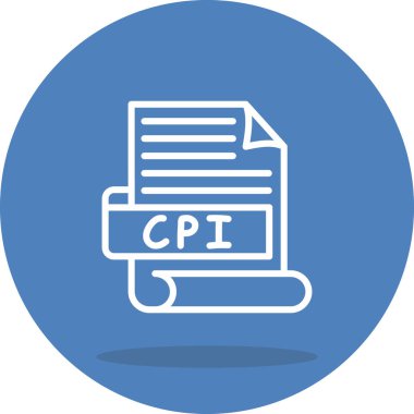 Katı bir çemberin içinde gölgesi olan metin satırları içeren bir kağıt kaydırma içeren CPI belge simgesi.