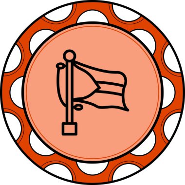 Merkezi bir üçgen ve yatay çizgileri olan bir bayrak direğinin üzerinde hafif bir gradyan arkaplanda sergilenmektedir..