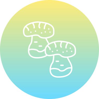 Benekli ve kalın saplı iki küçük mantarın çizgi simgesi.