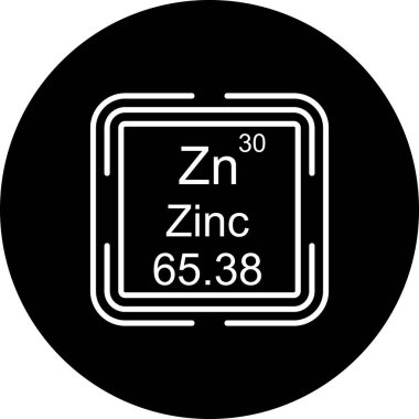 Çinko sembolü, periyodik tablonun kimyasal elementi, vektör simgesi
