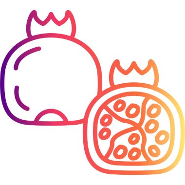 İki nar, biri taçlı, biri yarıya bölünmüş. Birçok iç tohumu ortaya çıkarıyor.