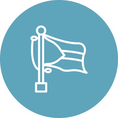 Merkezi bir üçgen ve yatay çizgileri olan bir bayrak direğinin üzerinde hafif bir gradyan arkaplanda sergilenmektedir..