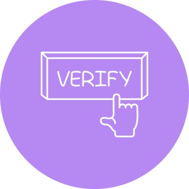 Basit bir satır resim simgesi, uygulamalar ya da web sayfaları için ideal olan parmak Onayla düğmesine tıklayan bir eli gösterir.