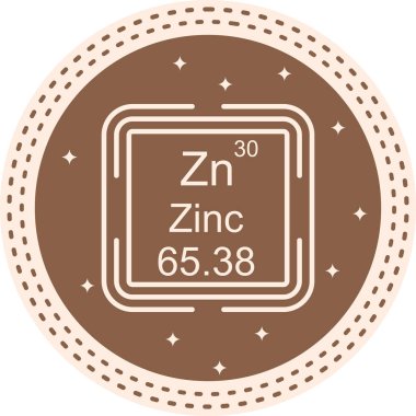 Çinko sembolü, periyodik tablonun kimyasal elementi, vektör simgesi