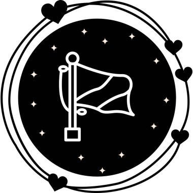 Bayrak direğinde çapraz çizgili bir bayrak ve iki küçük üçgen ışık eğimli bir arkaplanda gösterilir..