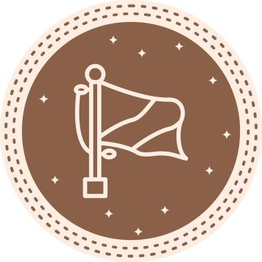 Bayrak direğinde çapraz çizgili bir bayrak ve iki küçük üçgen ışık eğimli bir arkaplanda gösterilir..