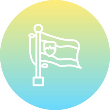 Slovenya bayrağı dağ zirveleri içeren bir kalkan amblemiyle bayrak direğinde