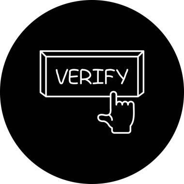 Basit bir satır resim simgesi, uygulamalar ya da web sayfaları için ideal olan parmak Onayla düğmesine tıklayan bir eli gösterir.